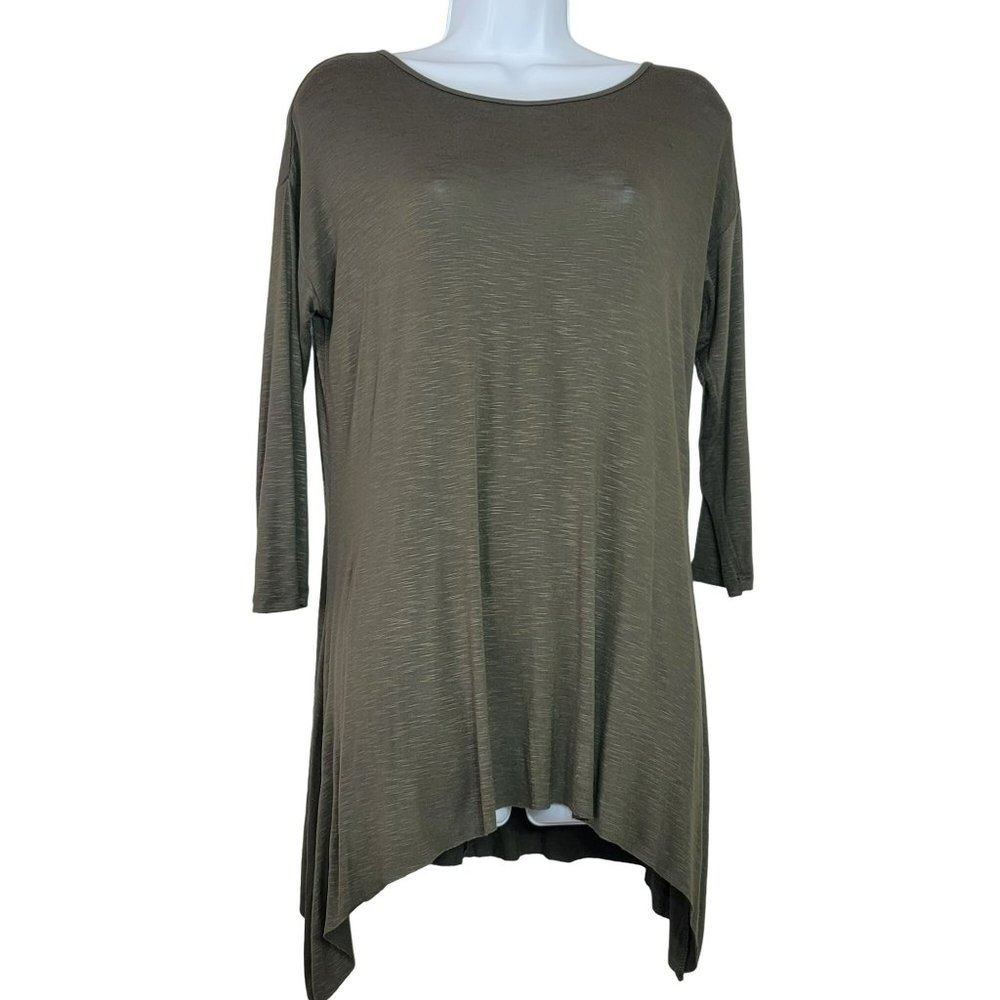 No Comment Womens S Olive Green Long Sleeve Tunic Top w/Shark Bit Hem NWT